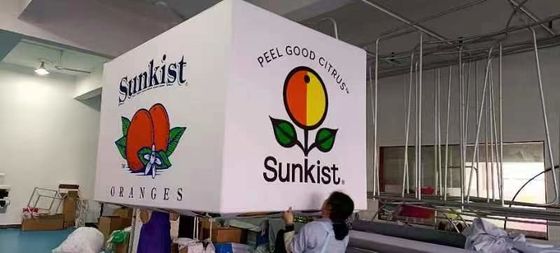 स्क्वायर सर्किल ट्रेड शो हैंगिंग बैनर ओडीएम एल्यूमिनियम पाइप प्रदर्शनी साइन